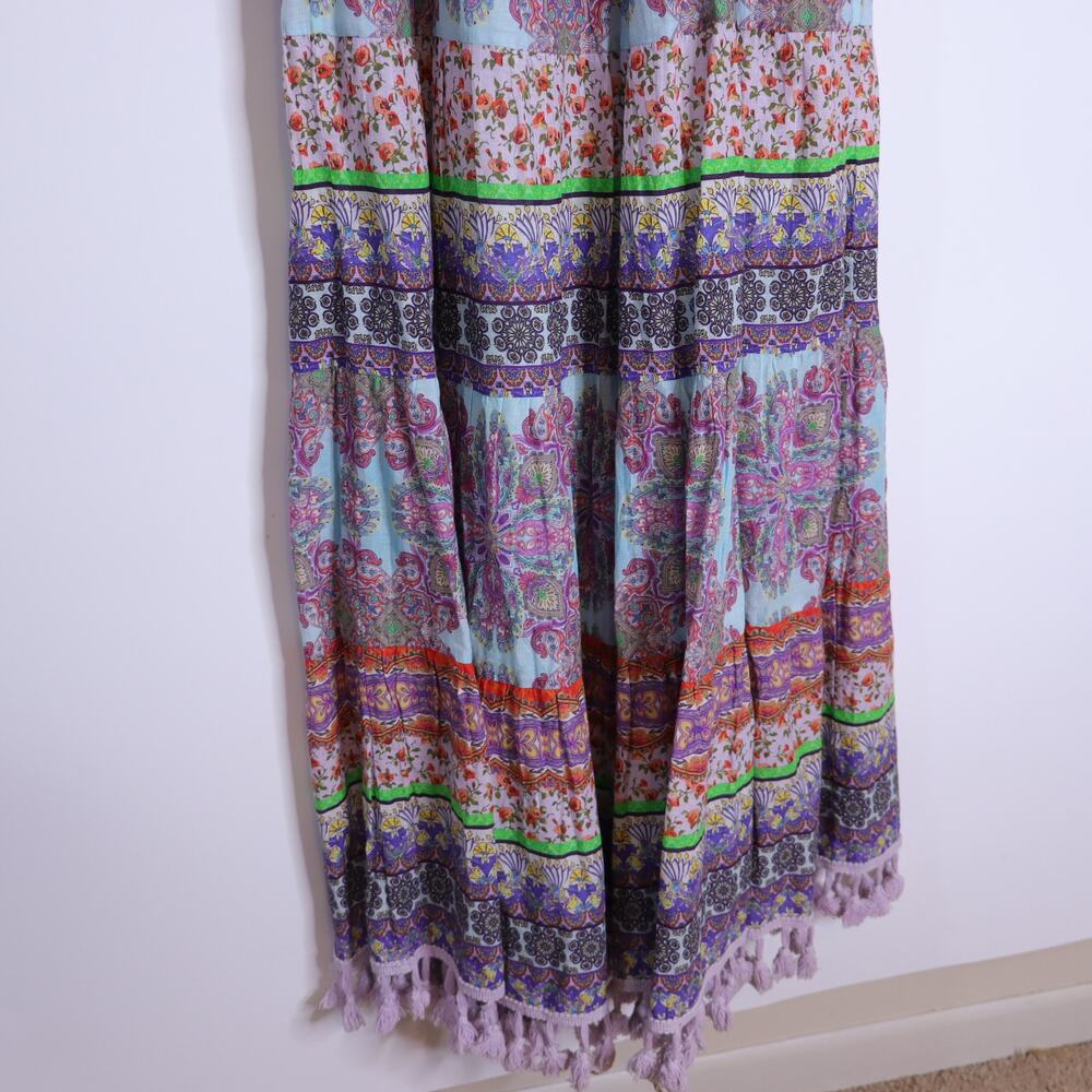 ALICE + OLIVIA Minka Tassel Fringe Maxi Dress Ritzy Multi Tie Front Women's 8 - Picture 8 of 16